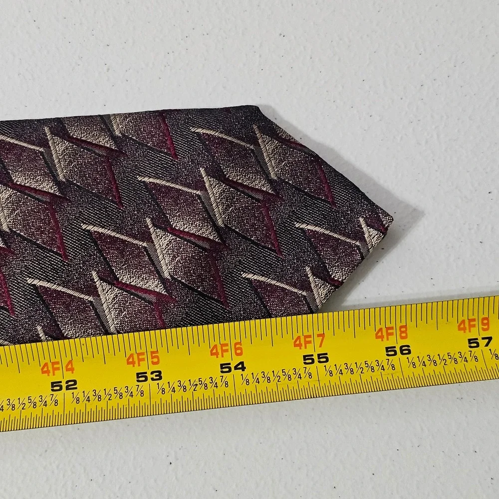 Stefano Milano Silk Tie Burgundy Pewter Geometric Art Deco Italian Hand Made‎